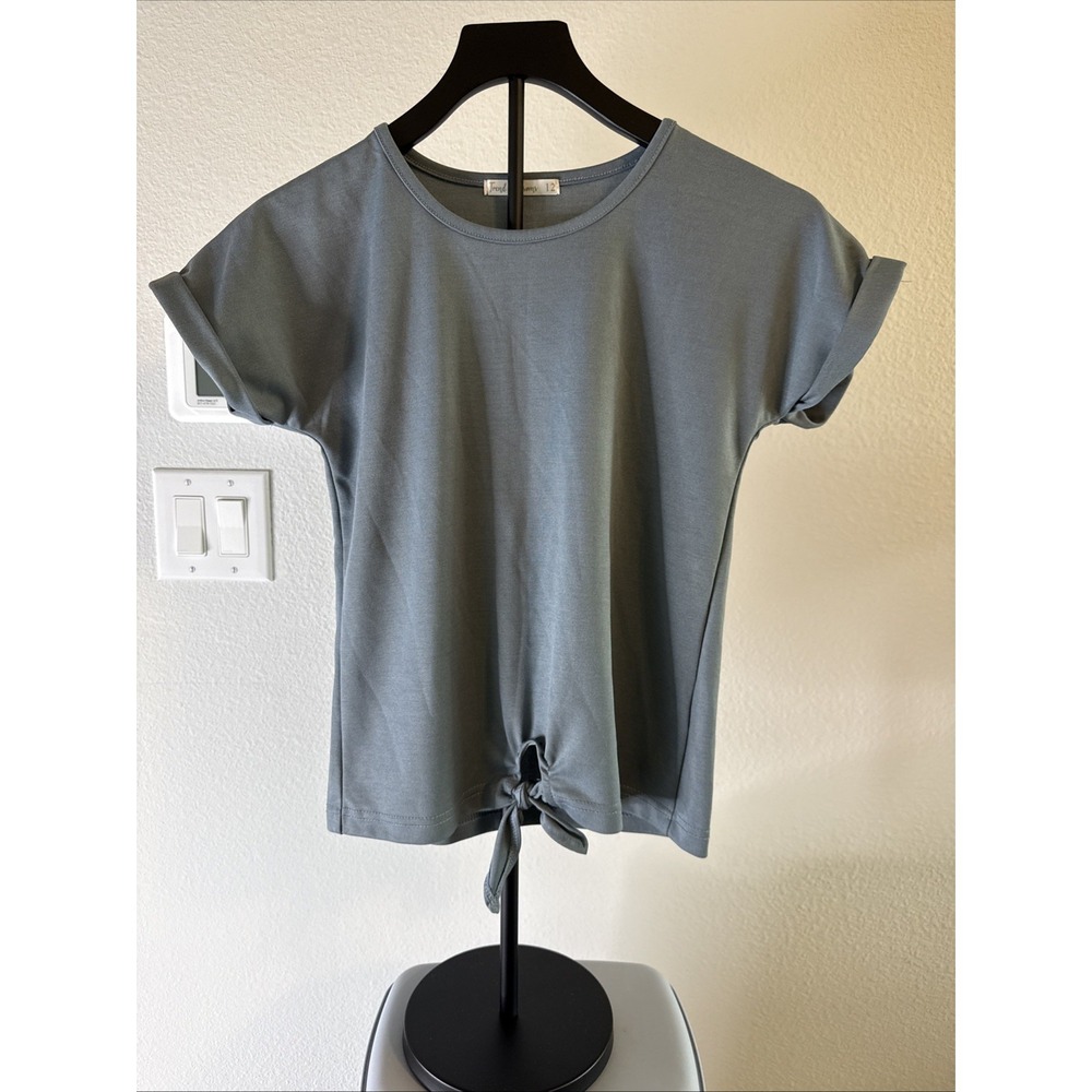 Trend Blossoms Women's  TShirt Cropped Front Tie Blue Size‎ XS